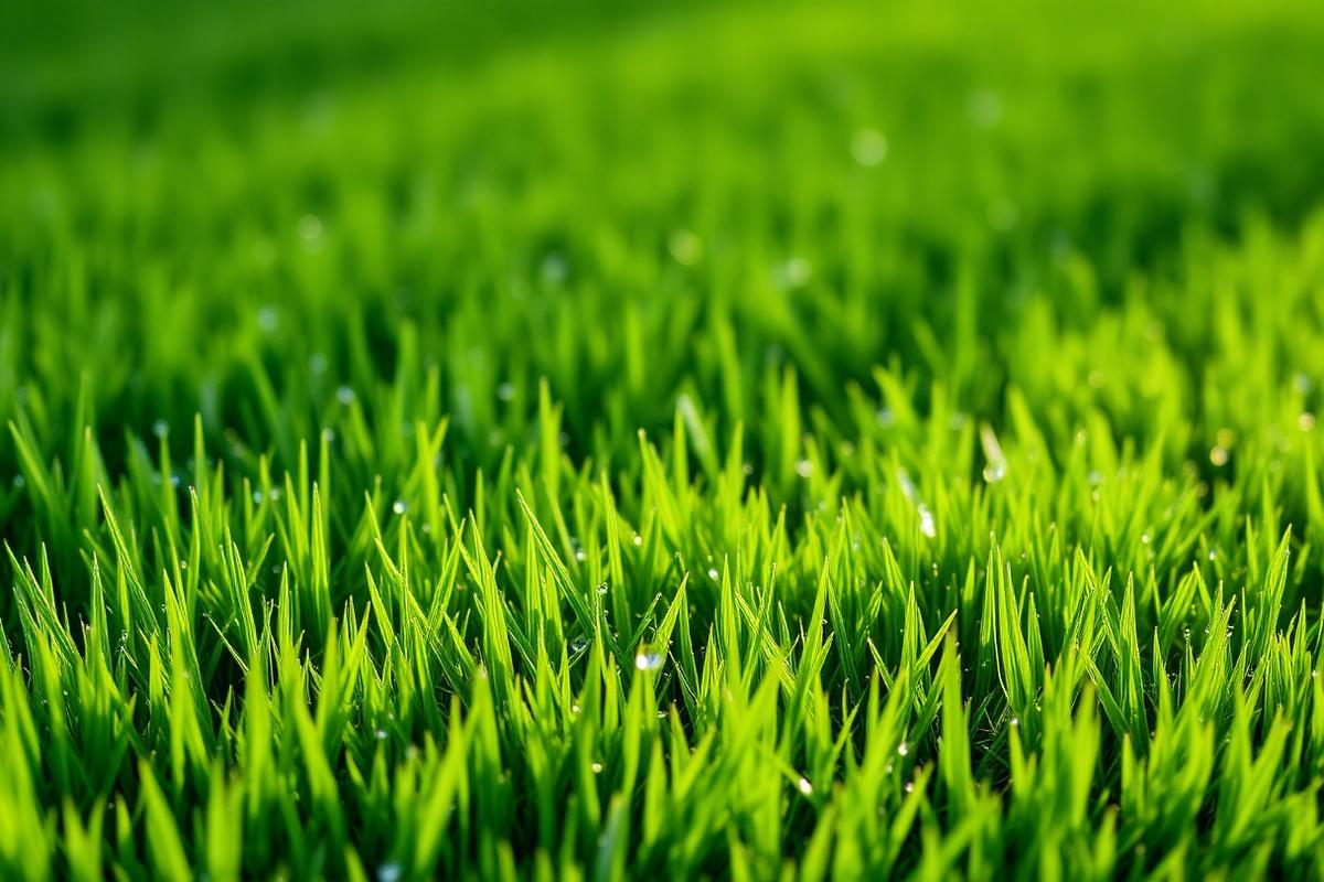 Close-up of freshly mowed green grass with clean stripes